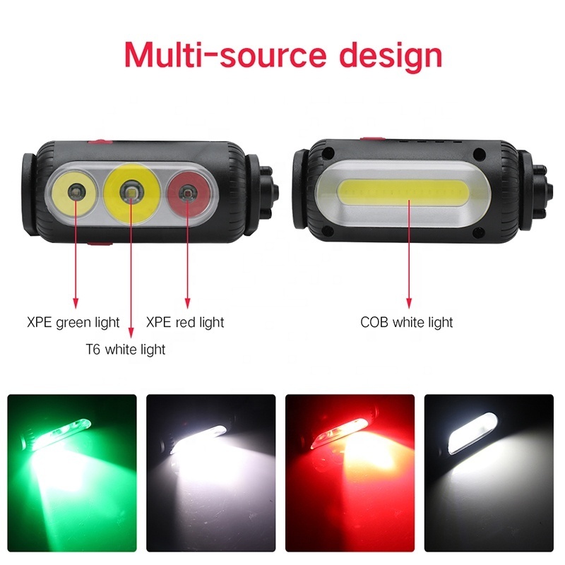 High Power 360 Degree Rotating Strong Light Headlamp with Red Green White Emitting Color Light Multi Functional outside Light