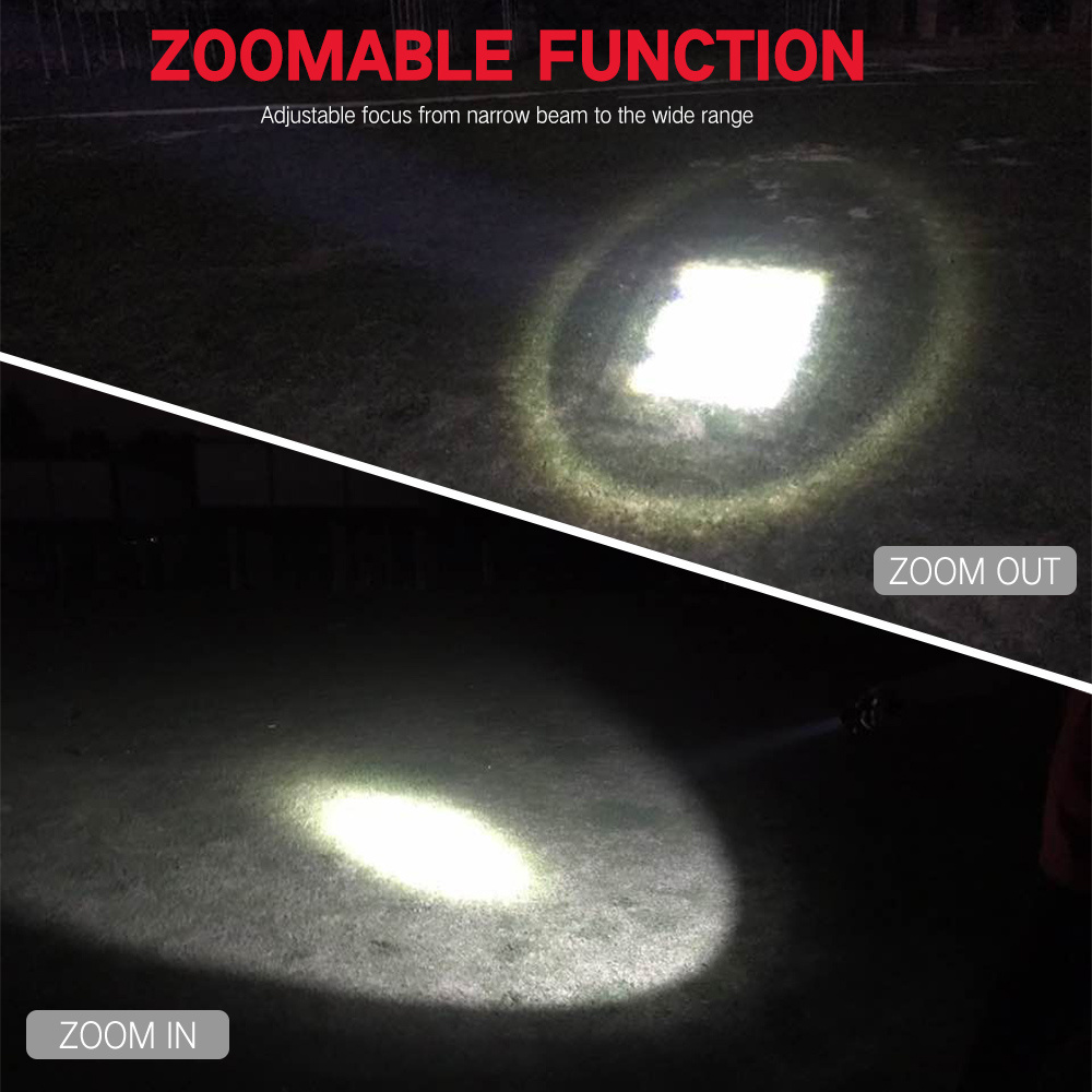 Aluminum zoom super bright LED flashlight 6 modes with LED red and blue warning light with magnetic working Taschenlampe