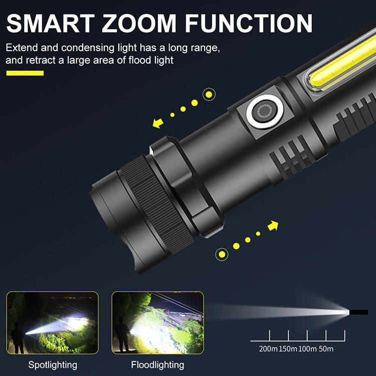 BORUiT Factory high power aluminum telescopic zoom LED brightest flashlight rechargeable with magnetic hunting Torch Light