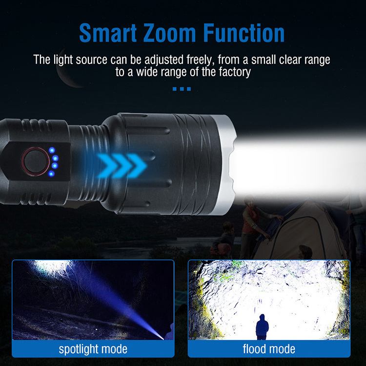 Rechargeable led flashlight high power 100000 Lumens powerful led torch flashlight IP65 Flashlight with Power Bank