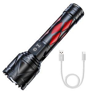 Boruit High Power 5000 Lumens Super Strong Flashlight Led 500m Zoomable Torch With Power Bank Hammer Beep Alarm