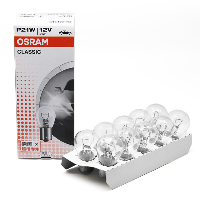 OSRAM Original line Auxiliary lamp  metal bases P21W 7506 12V 21W BA15s made in Thailand Halogen bulb