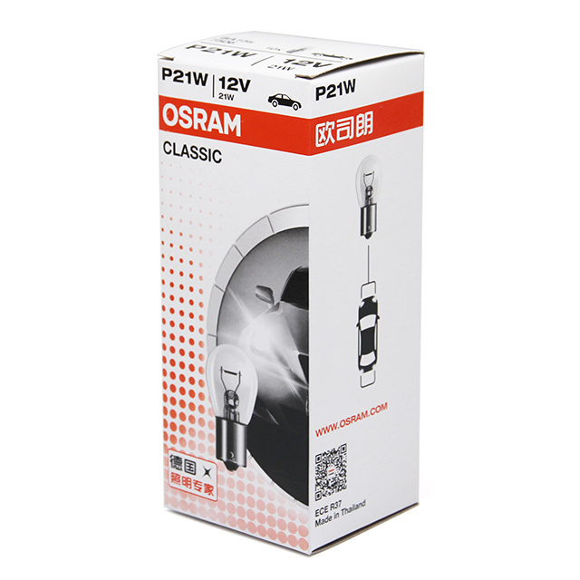 OSRAM Original line Auxiliary lamp  metal bases P21W 7506 12V 21W BA15s made in Thailand Halogen bulb