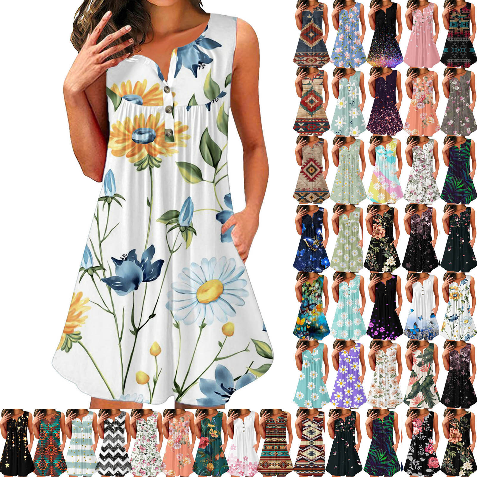 Wholesale Women's Plus Size Sleeveless Hot Printing Flower Pattern Summer Velvet Dress Sexy Girl Dress women's dresses