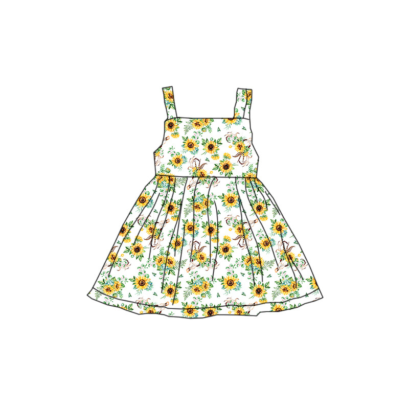 Toddler Baby Girl Summer Sunflower Cactus Floral Milk Silk Girl Dresses Straps Sleeveless Little Girls Beach Sundress