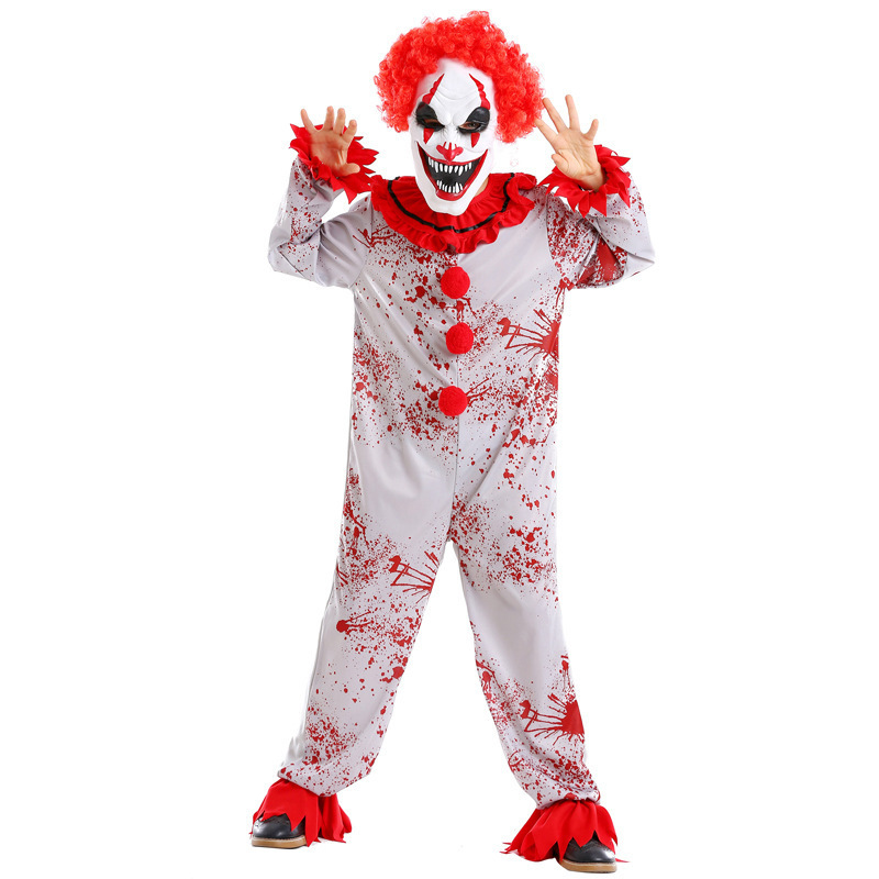 New Halloween Costumes Horror Thriller Movie Characters Children Cosplay Butcher Clown Blood Onesie