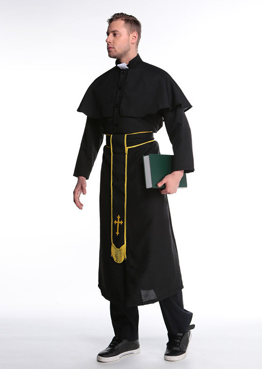 Hot Wholesale Halloween Cosplay Jesus Costume Male Missionary Priest Dress Father Mary Nun Dress Cross