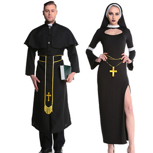 Hot Wholesale Halloween Cosplay Jesus Costume Male Missionary Priest Dress Father Mary Nun Dress Cross