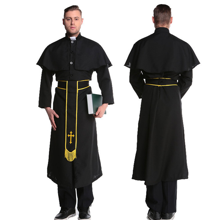 Hot Wholesale Halloween Cosplay Jesus Costume Male Missionary Priest Dress Father Mary Nun Dress Cross