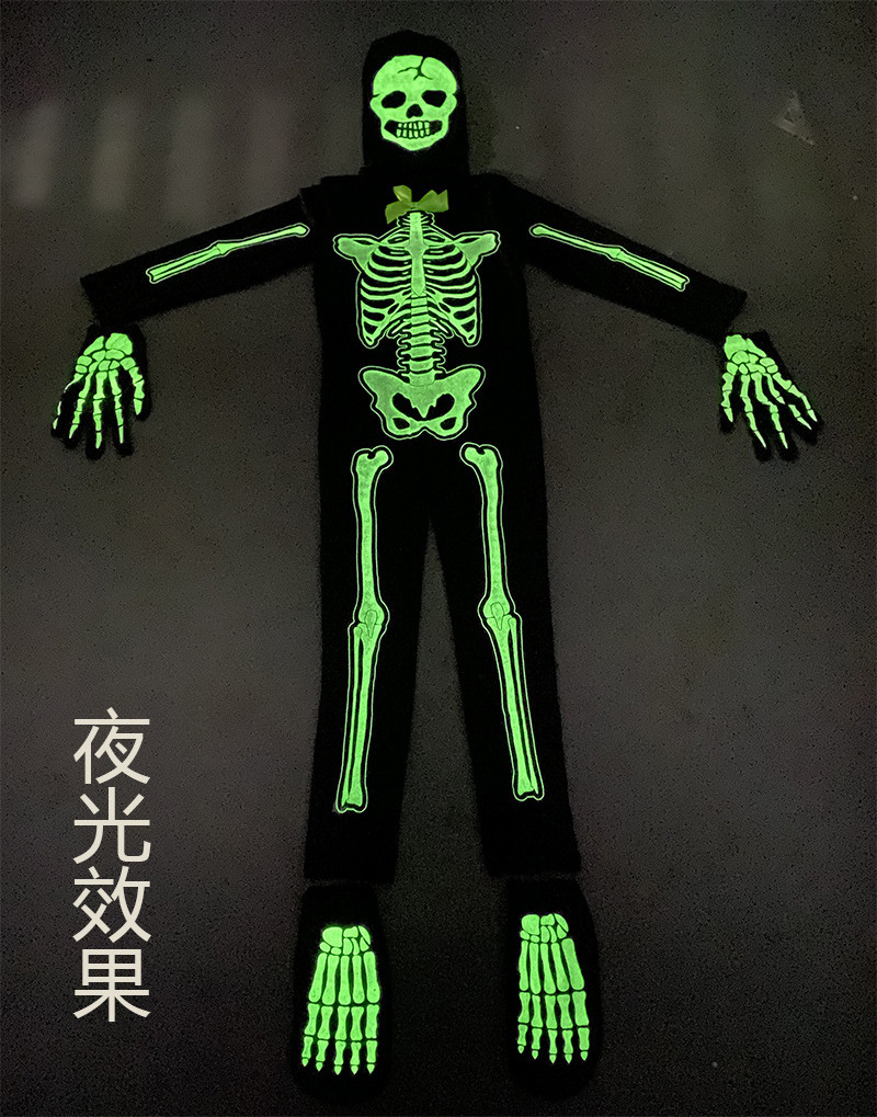 Halloween Cosplay Children's Costume Horror Game Skeleton Costume Theme Dance Party Glow-in-the-dark Skeleton Costume