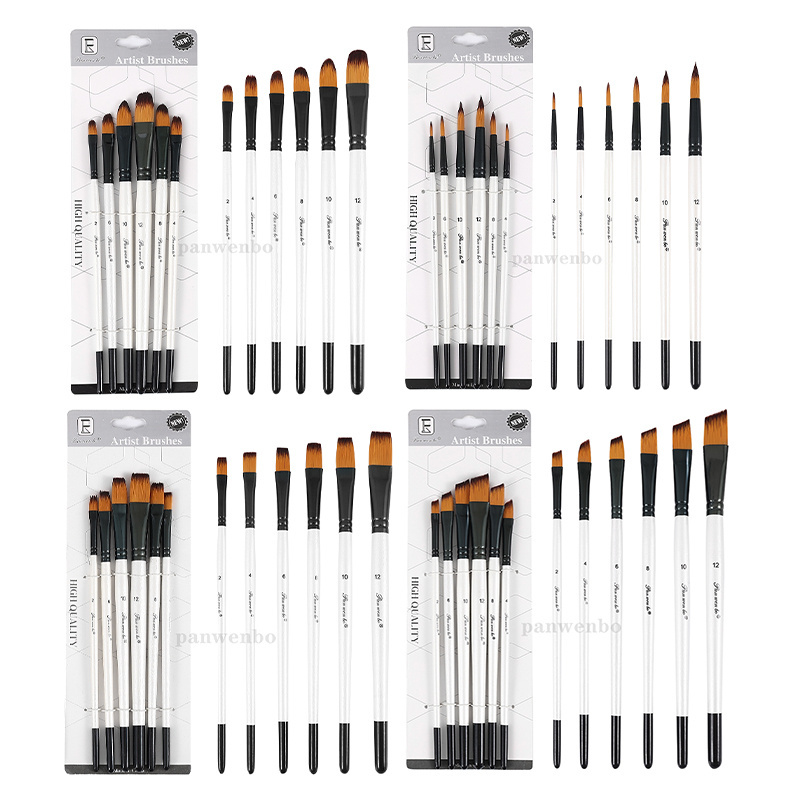 6-pack nylon brush set oil art supplier artist paint brushes wholesale paint brushes for art painting