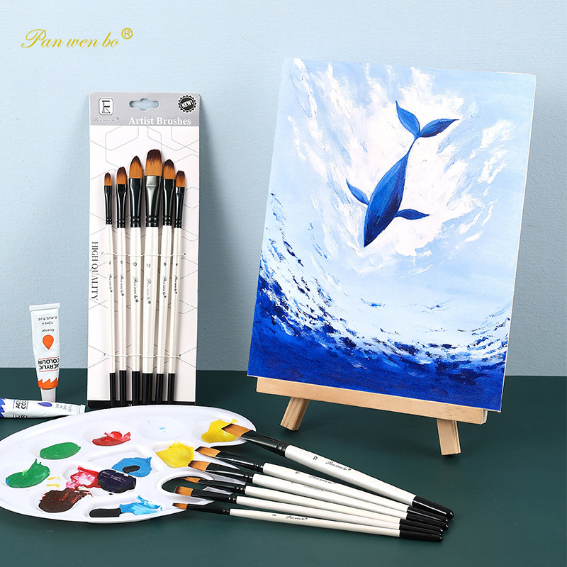 6-pack nylon brush set oil art supplier artist paint brushes wholesale paint brushes for art painting