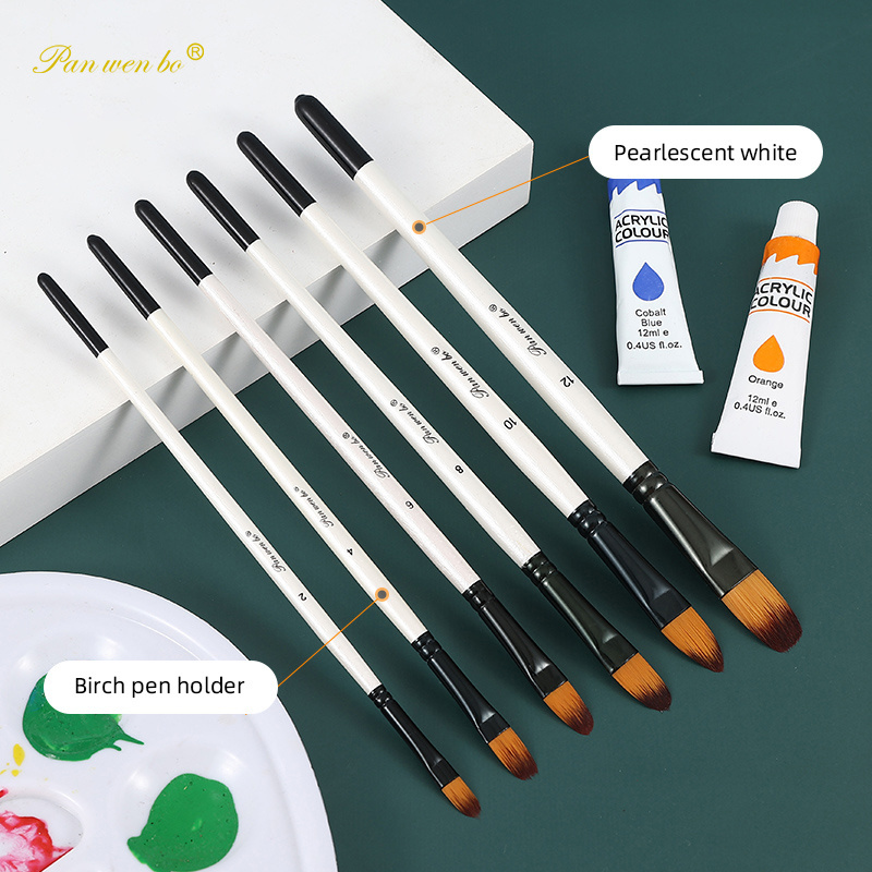 6-pack nylon brush set oil art supplier artist paint brushes wholesale paint brushes for art painting