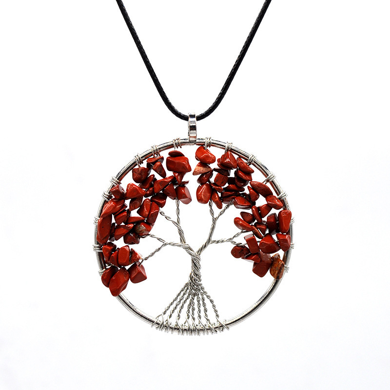 Hot Korean Necklace Natural Gravel Crystal Life Tree Pendant Colorful Natural Stone Fortune Tree Necklace