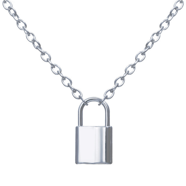 Africa Silver Alloy Lock Pendant Necklace Padlock Charms Long Chain Unisex Jewelry Gift