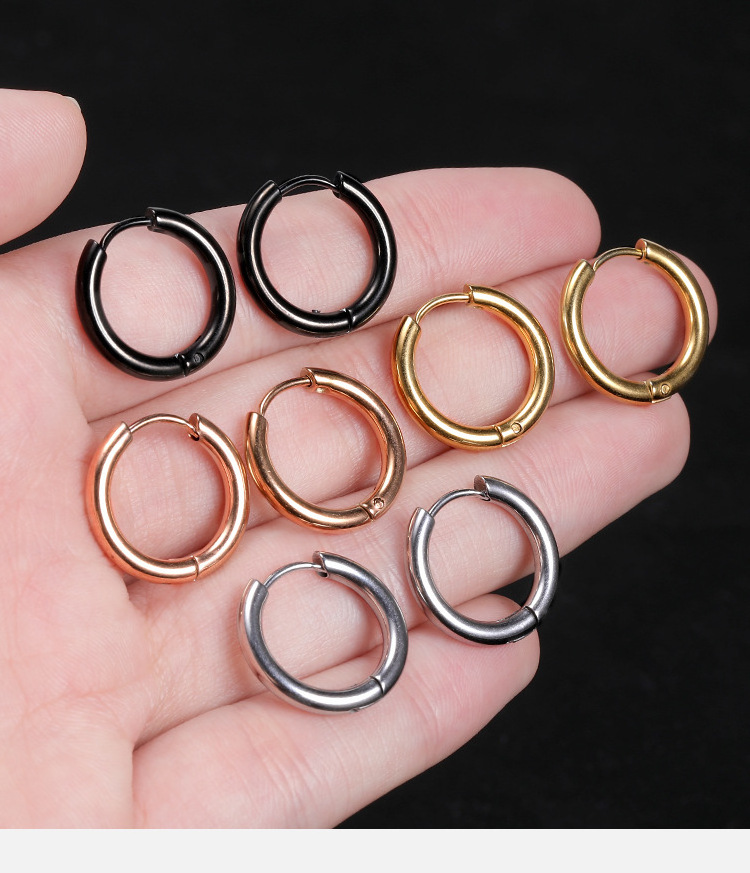 Men's Stainless Steel Simple Personalized Earrings Titanium Steel Earrings Circle Gold Earrings 18k Female