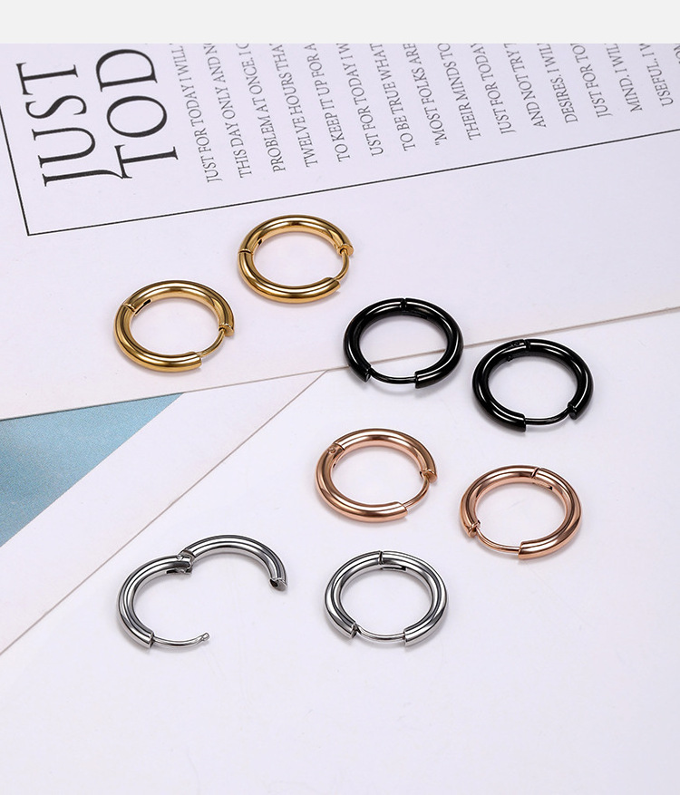 Men's Stainless Steel Simple Personalized Earrings Titanium Steel Earrings Circle Gold Earrings 18k Female