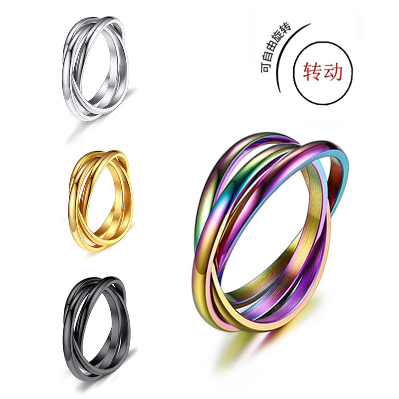 Fashion Jewelry Stainless Steel Triple Ring Titanium Steel Triple Lock Rotating Couple Ring