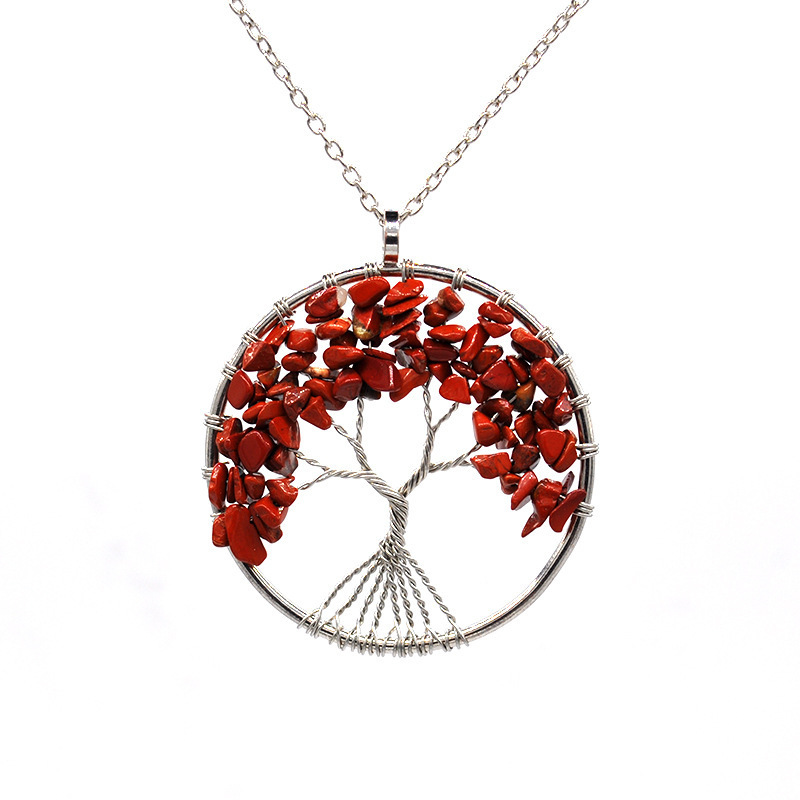 Hot Korean Necklace Natural Gravel Crystal Life Tree Pendant Colorful Natural Stone Fortune Tree Necklace