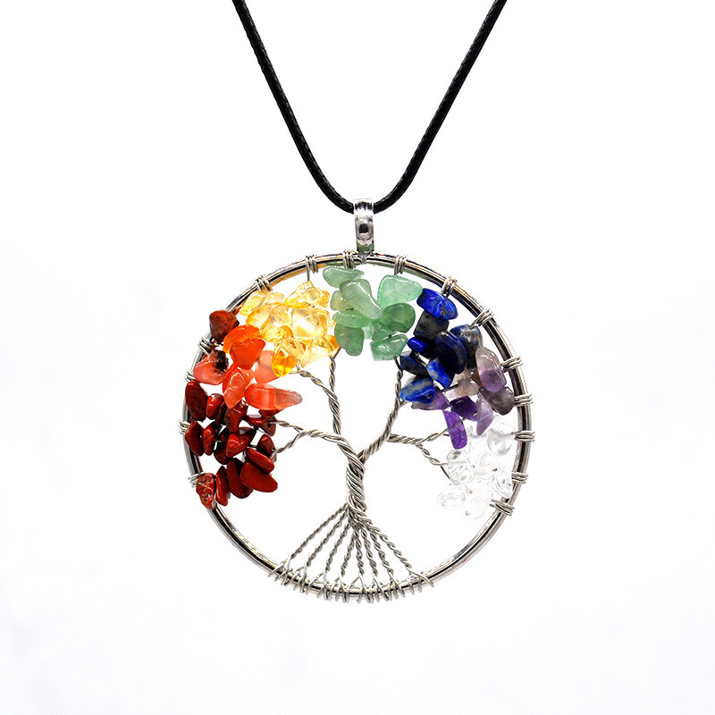 Hot Korean Necklace Natural Gravel Crystal Life Tree Pendant Colorful Natural Stone Fortune Tree Necklace