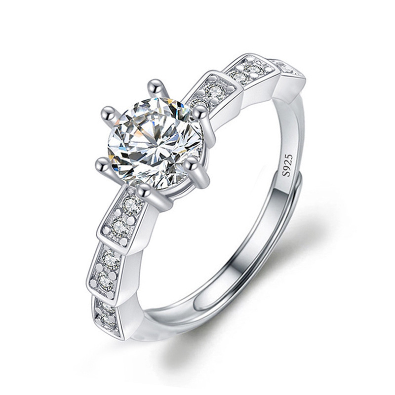 Imitation Mossan Ring Female Ins Silver S925 Ring Holder Crown Six Claw 1 Carat Zircon Diamond Rings