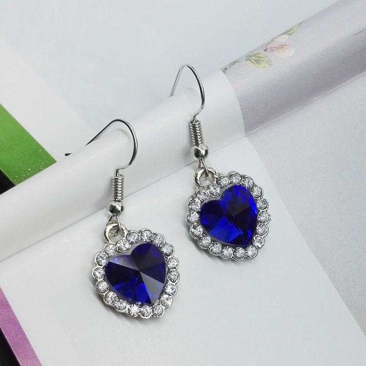 Fashion Blue Heart Crystal Diamond Drop Earrings Titanic Love Valentine's Day Jewelry Gifts