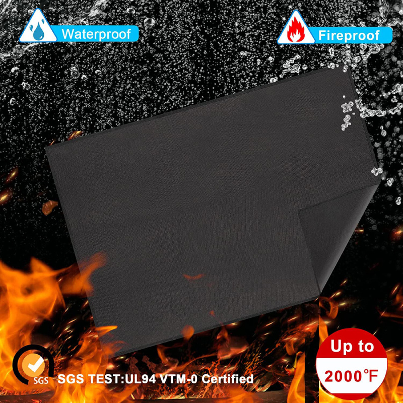 Reusable High-Temperature Silicone Coated Anti-Scald Flame Retardant BBQ Accessories Fireproof Fire Pit Pad for Under Grill