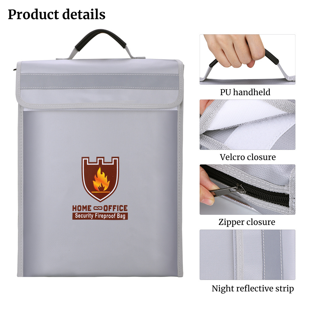 Fireproof Document Bag Zipper Closure Briefcase Travel Backpack laptop Shoulder File Cash Documents Jewelry Passport Storage Bag