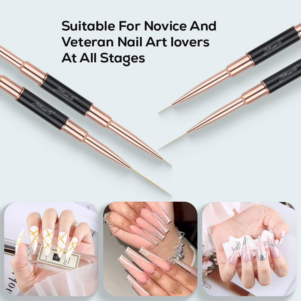 New Design Nail Glue Art Liner Brushes 2 Pieces Sets For Nylon Hair Aluminum Handle Double-Ended With Customized Logo Packaging