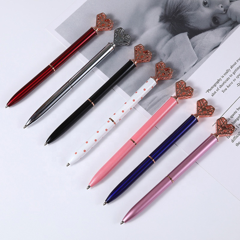 2021 New Sale Valentine's Day Promotion Gift Metal Love Heart Shape Ballpoint Pen with Custom Logo