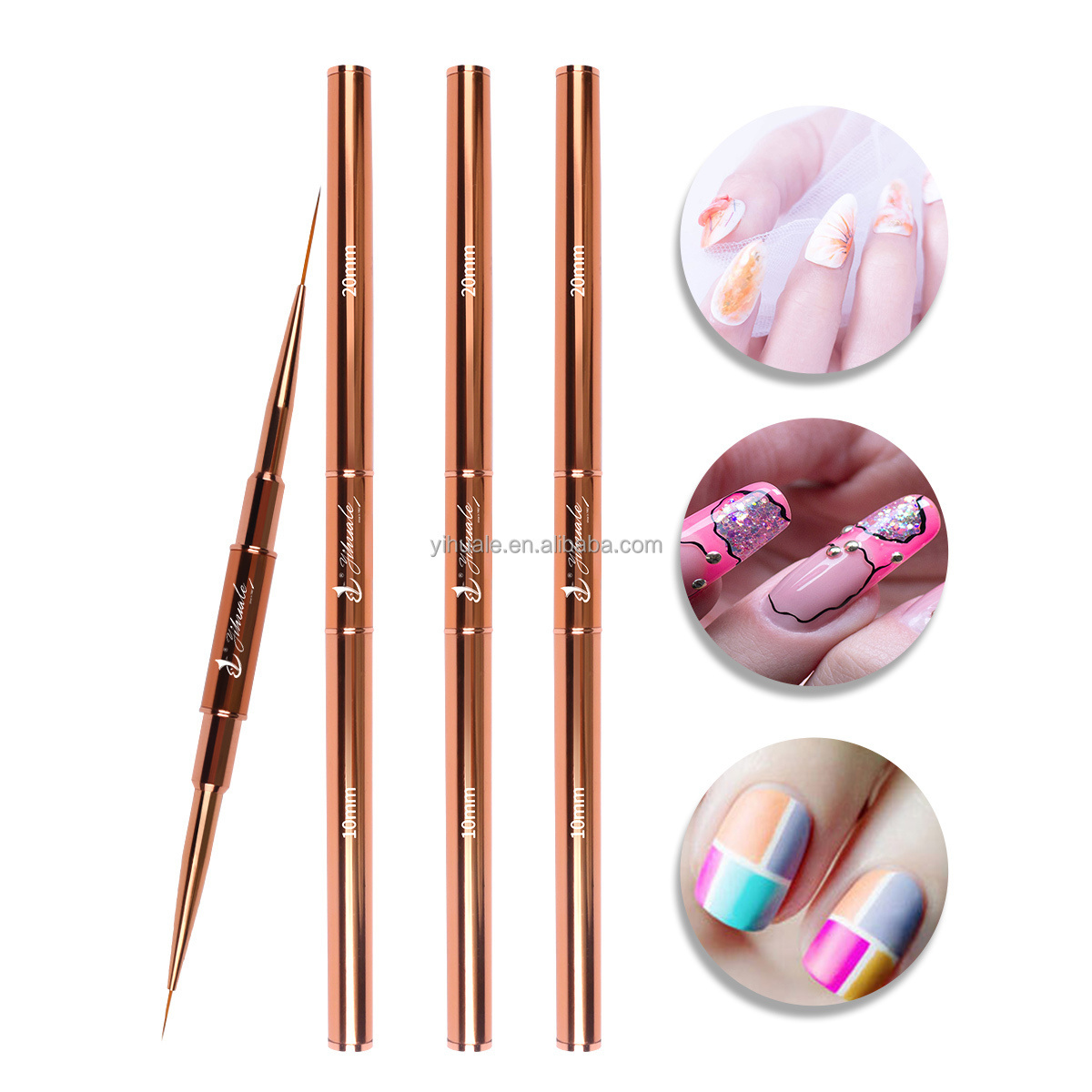 2024 3D Kolinsky Dual-Ended 2-in-1 Nail Art Liner Brush Metal Handle with Nylon and Copper Ferrule for Gel Polish