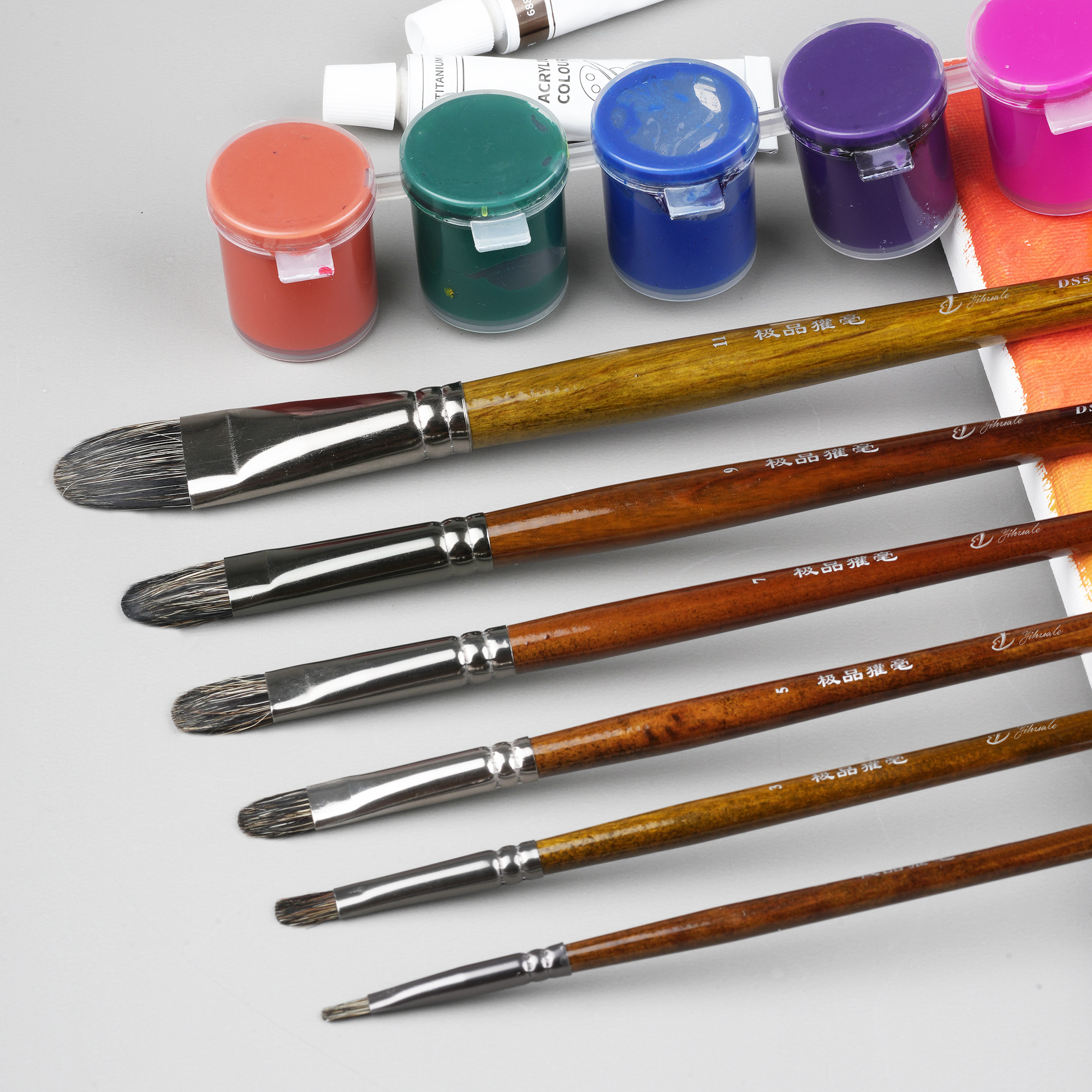 Premium Custom Logo Wood Handle Badger Hair Artist Paint Brushes Set For Acrylic Watercolor Oil Artist Painting Art Supplies