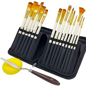 Acrylic Watercolor & Face Painting Assortment of 12 Premium Paint brushes Artist Paint Brush Set with Included Travel Case