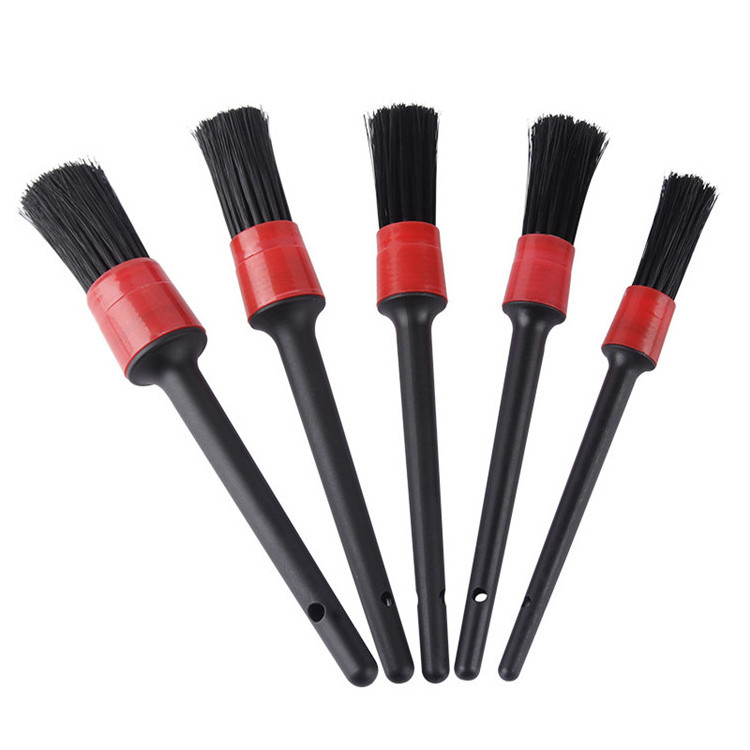 5 Different Sizes Premium Natural Boar Hair Mixed Fiber Plastic Handle Automotive Detail Brushes for Car Cleaning