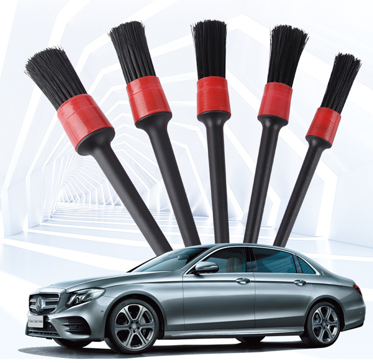 5 Different Sizes Premium Natural Boar Hair Mixed Fiber Plastic Handle Automotive Detail Brushes for Car Cleaning