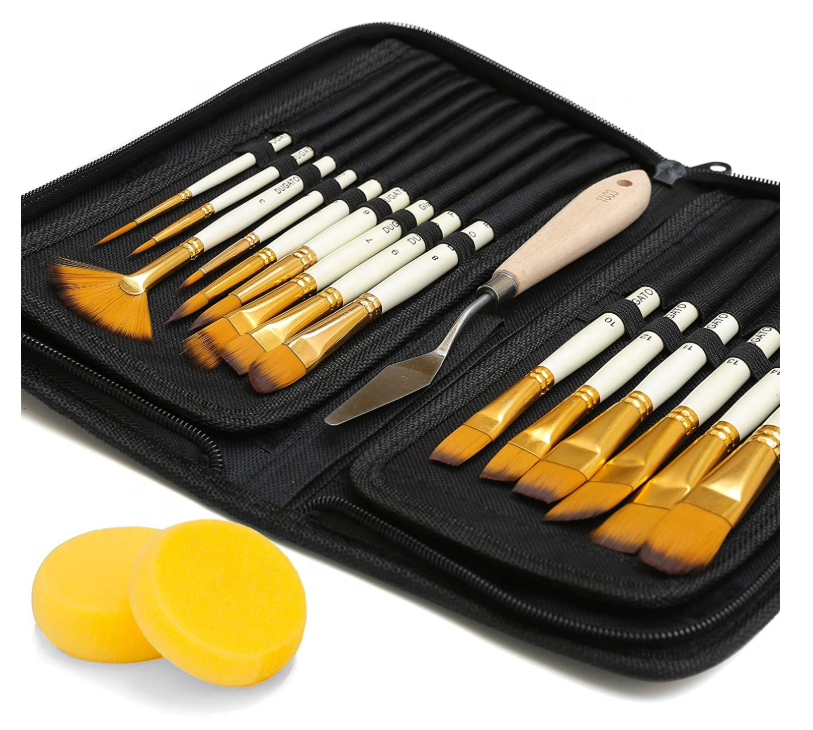 Yihuale 15pcs Artist Paint Brush with Pop-up Carrying Case and Palette Knife Sponge