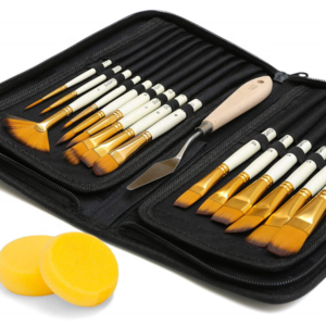 Yihuale 15pcs Artist Paint Brush with Pop-up Carrying Case and Palette Knife Sponge