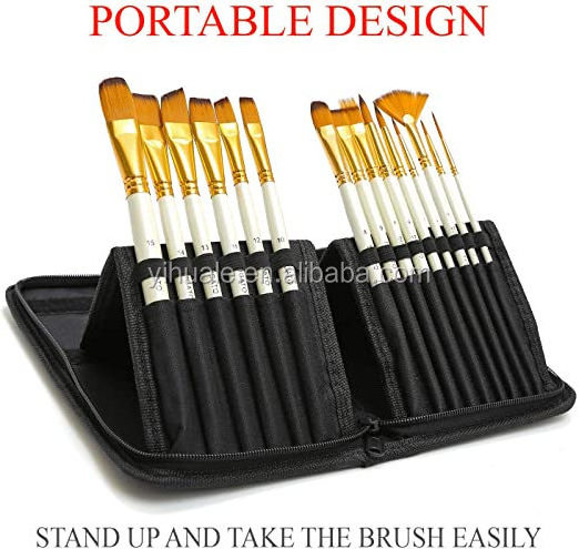 Yihuale 15pcs Artist Paint Brush with Pop-up Carrying Case and Palette Knife Sponge