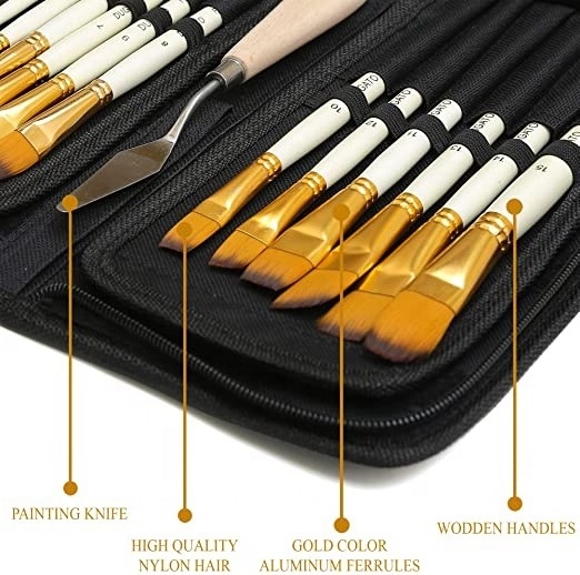 Yihuale 15pcs Artist Paint Brush with Pop-up Carrying Case and Palette Knife Sponge