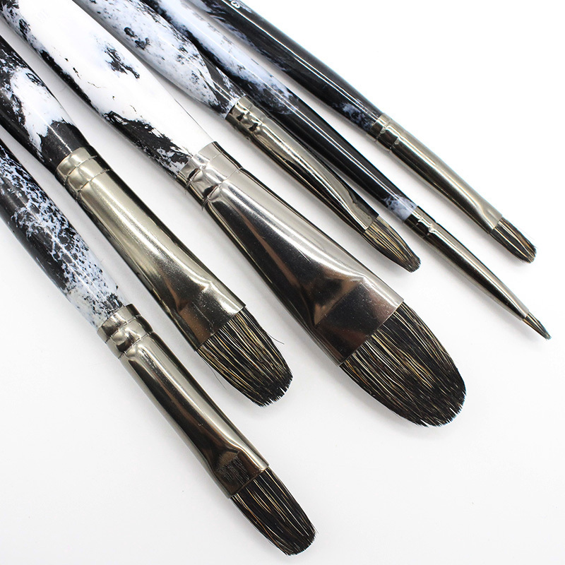 yihuale 6pcs Badger Filbert Hair Wood Handles Brushes Set For Art Painting Gouache Water Color Oil Painting