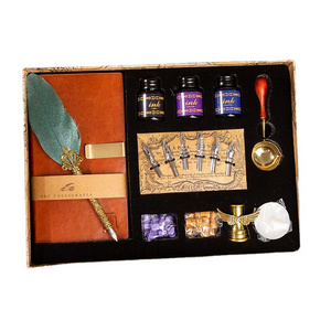 Factory Direct Sale Vintage Feather Quill Dip Pen Quill Pen Wax Set with Notebook for gifts