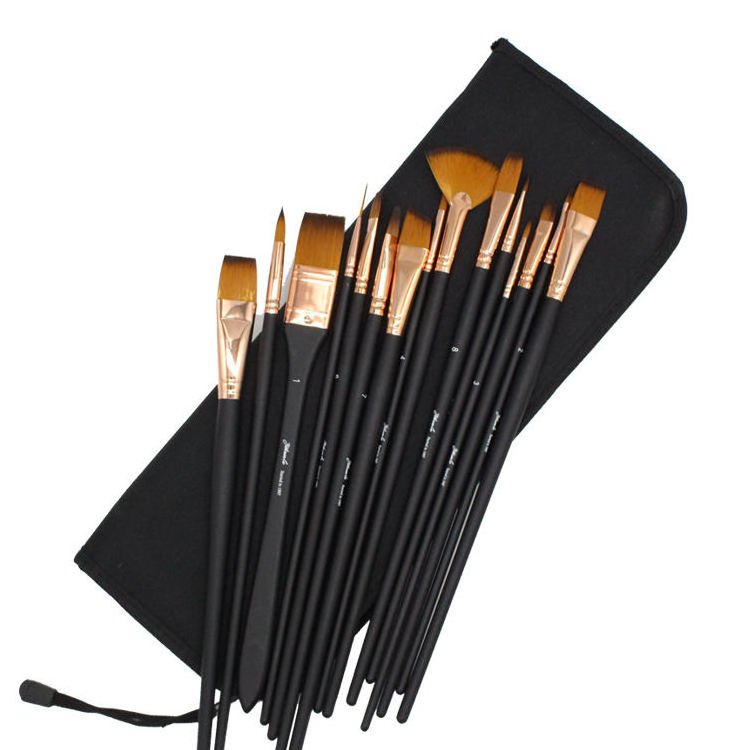 Low MOQ 15pcs Nylon Hair Artist Paint Brush Set for Watercolor Brushes Professional