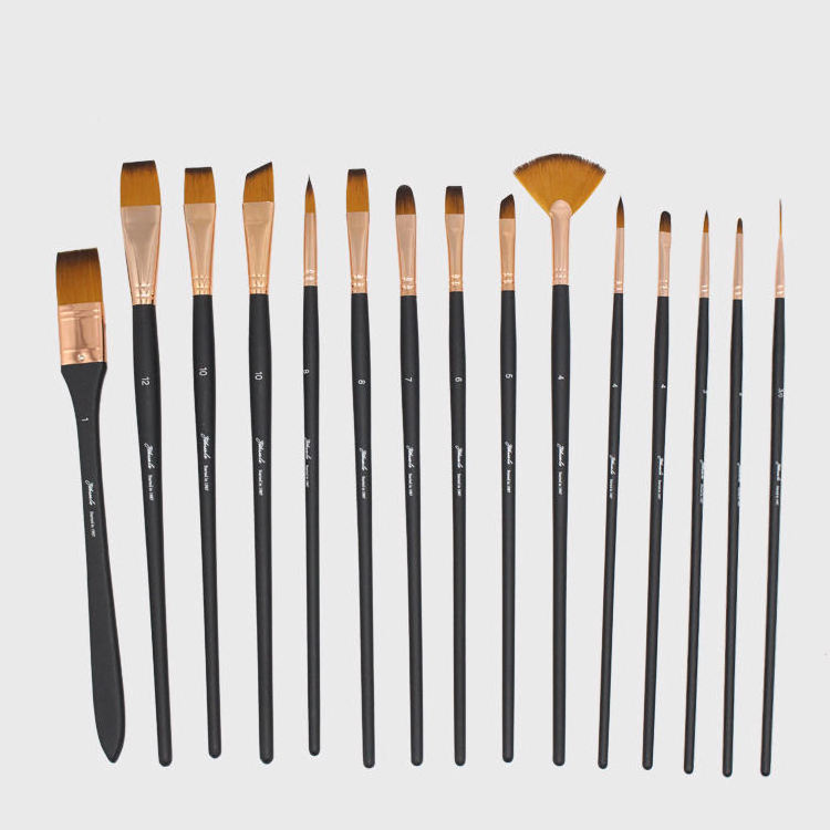 Low MOQ 15pcs Nylon Hair Artist Paint Brush Set for Watercolor Brushes Professional