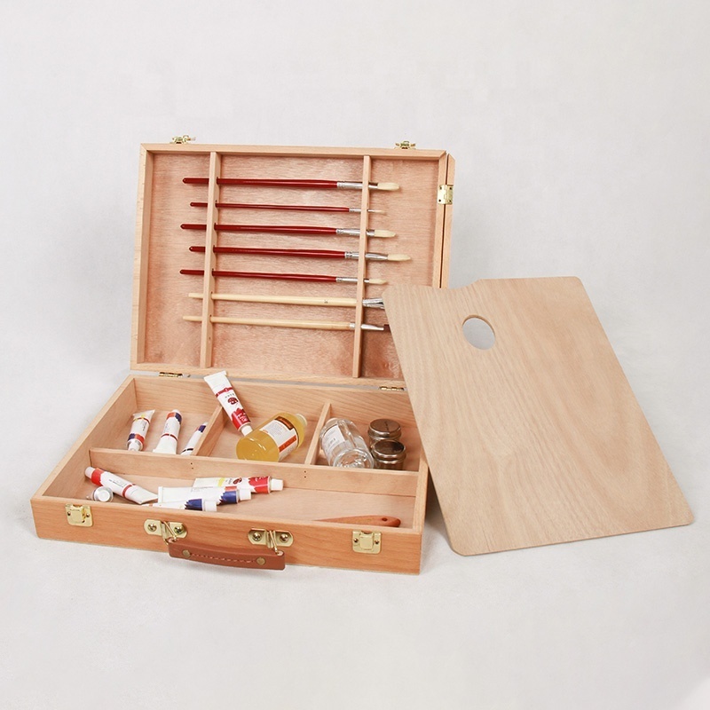 2023 Good Quality Portable Art Drawing Painting Desktop Wooden Sketch Table Paint Box Tabletop Easel