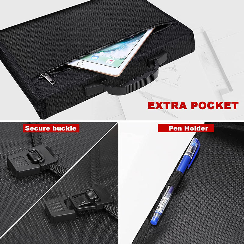 A4 Zipper Expanding File Folder Fireproof and Waterproof Accordion File Organizer Bag Locking Briefcase for Organization