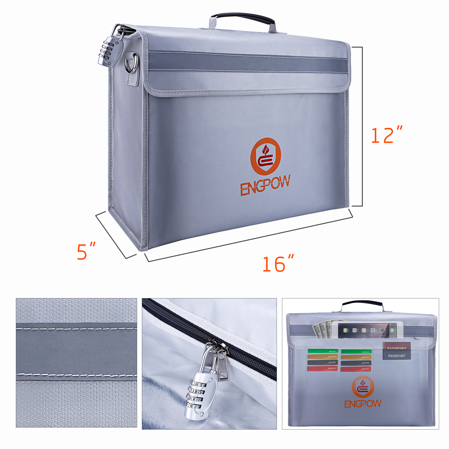 newly upgraded fireproof document bag with locker fireproof money bag fireproof briefcase for valuables security