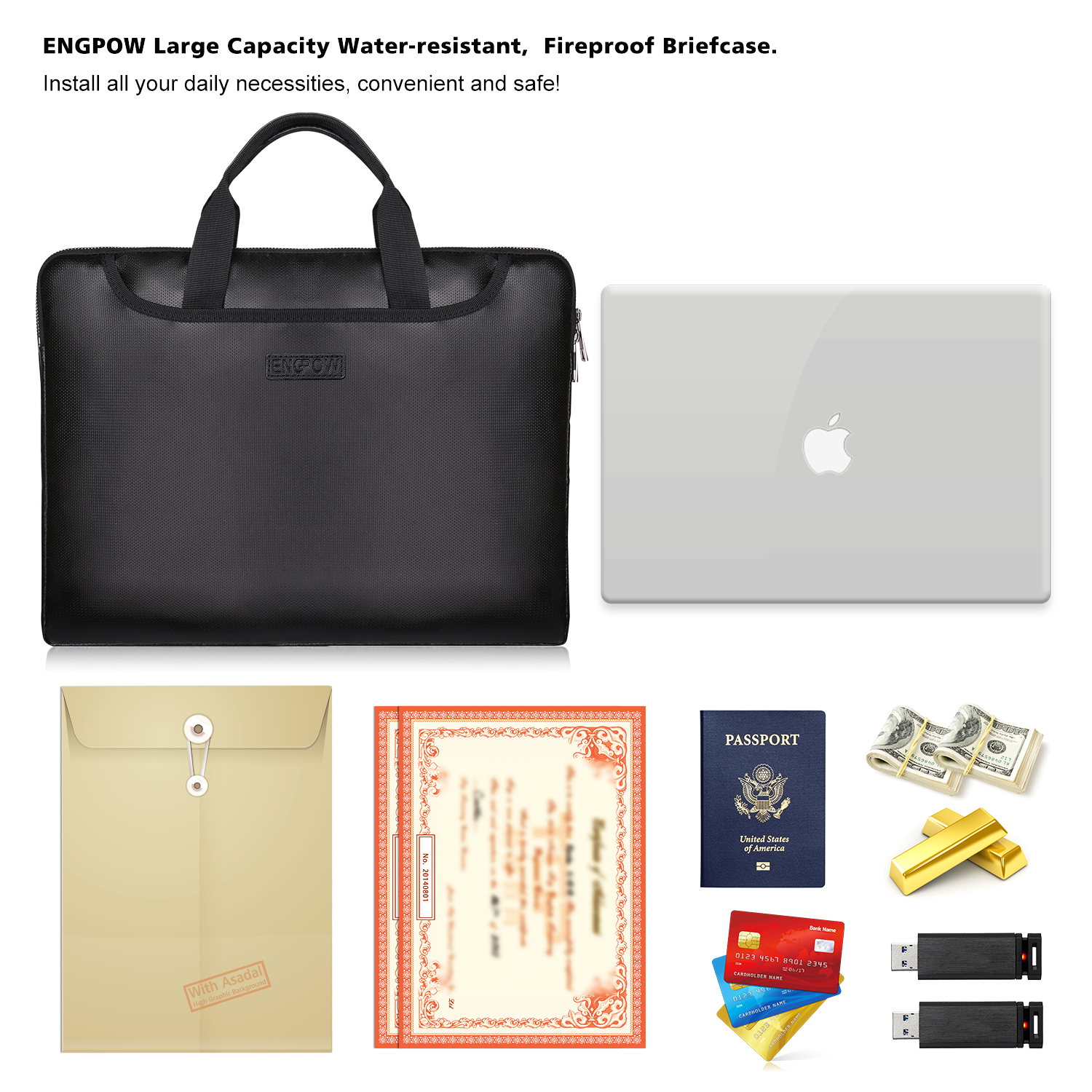 Upgraded Silicone Briefcase Fireproof and Waterproof Business Bag for Documents and Money for Laptops