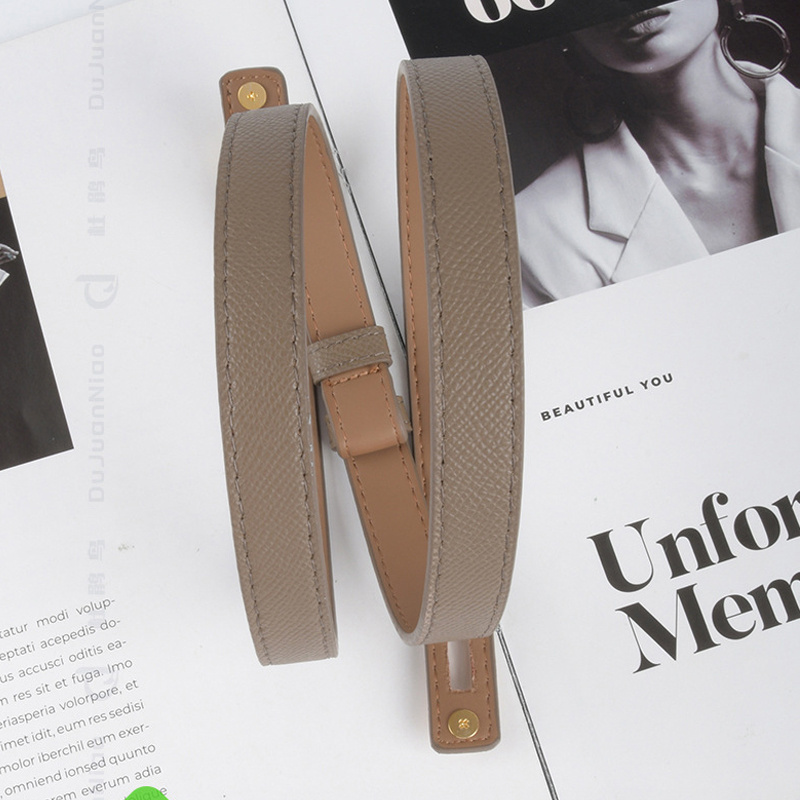 Solid Color Adjustable Alloy Turn Lock Waistband Fashion Women Skinny Leather Belt Thin Cow Hide Belt For Lady Dress Jeans Coat