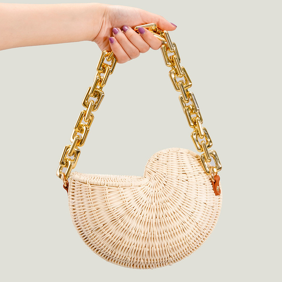 Wholesale Metal Bag Chains Boho Crossbody Beach Bags Women Handwoven Bohemian Shell Rattan Straw Shoulder Bags for Girls