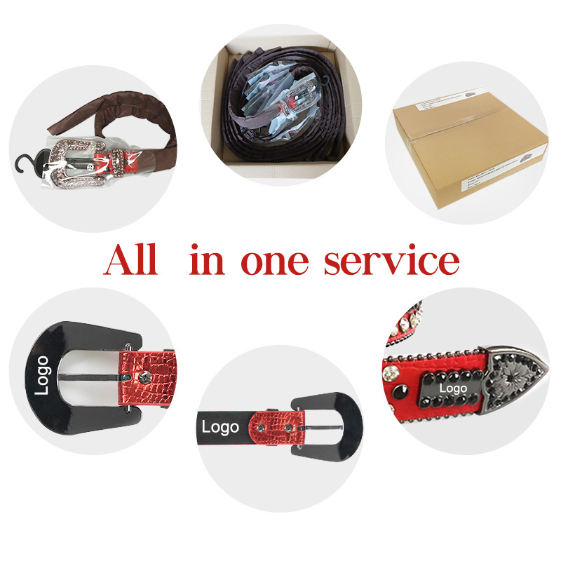 Manufacture Wholesale New Designer PU Leather Belts Shiny Big Buckle  BB Simon Studded Red Diamond Crystal Rhinestone Belt